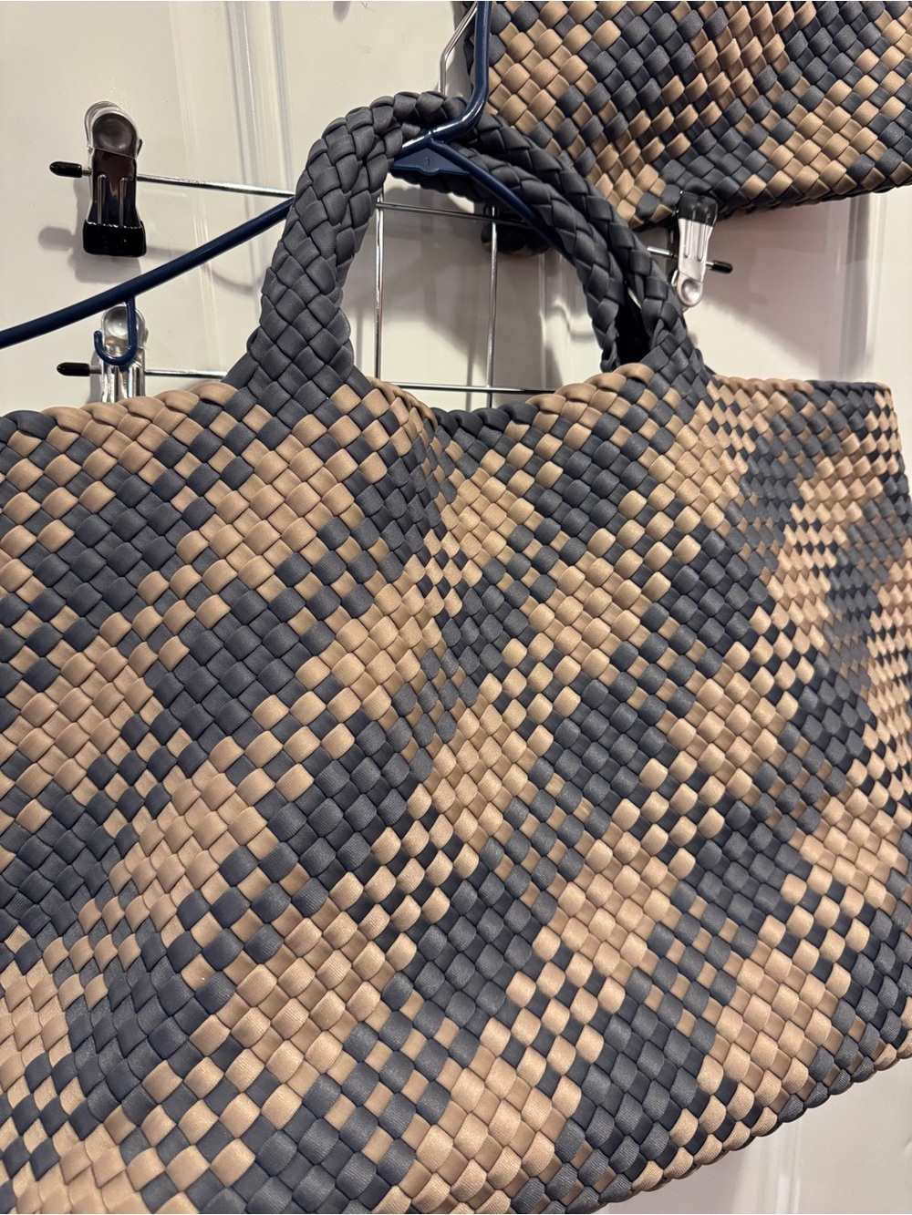 Naghedi St. Barths Dune Large Plaid Tote Handwoven Neoprene w Zip Pouch $350.00 - Picture 3 of 13